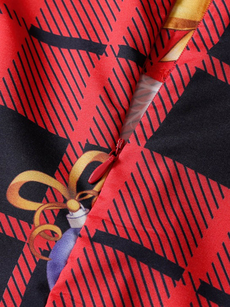 1950s Christmas Plaid Bow Sleeveless Dress