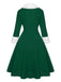 Green & White 1950s Christmas Lapel Dress