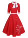 Red 1950s Elk Bow Patchwork Belt Dress