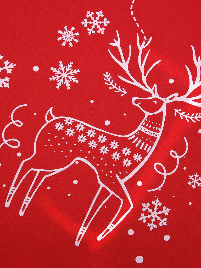 Red 1950s Elk Bow Patchwork Belt Dress