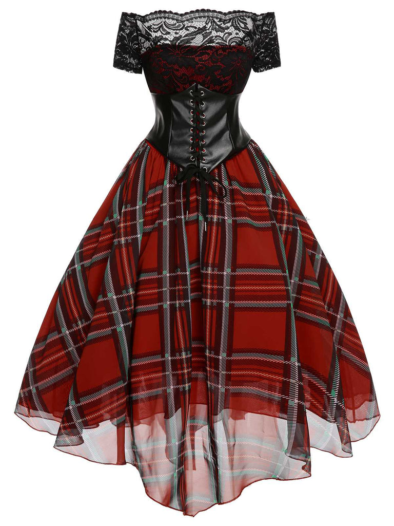 Red 1950s Christmas Plaid Girdle Dress