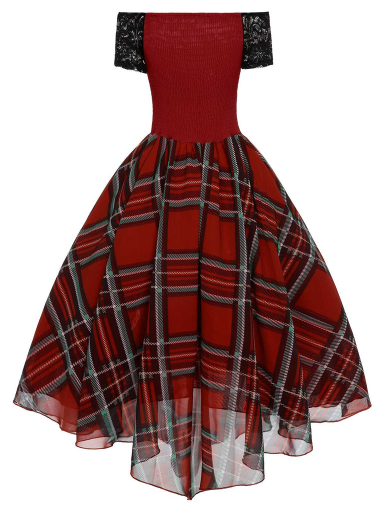 Red 1950s Christmas Plaid Girdle Dress