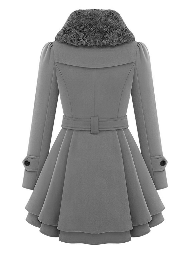 1950s Fur Collar Waisted Winter Coat