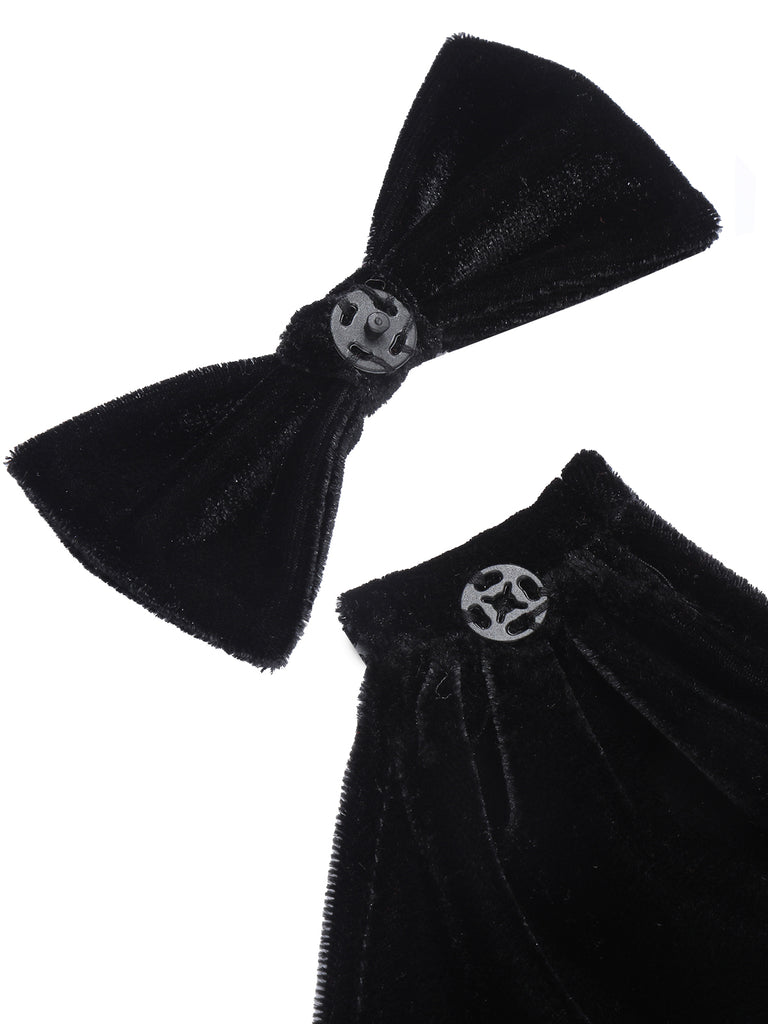 Black 1960s Solid Velvet Bow Dress