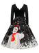 Christmas 1950s V-Neck Long Sleeve Patchwork Dress