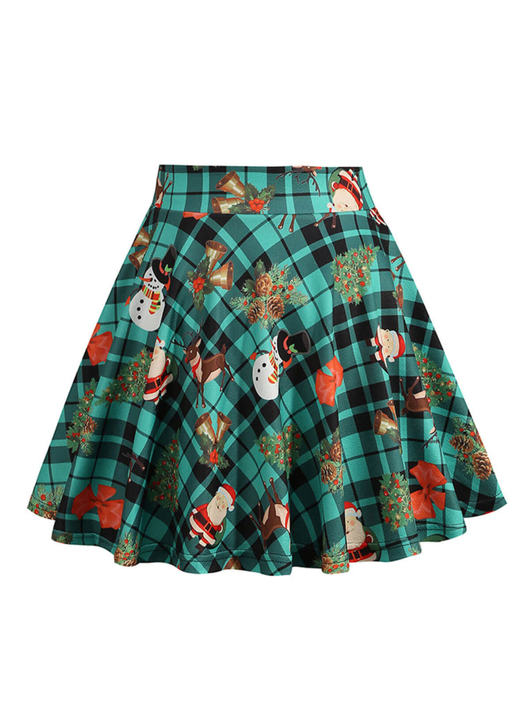 1950s Christmas Snowman Plaid Swing Skirt