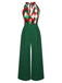 Green 1930s Christmas Plaid Lace Patchwork Jumpsuit