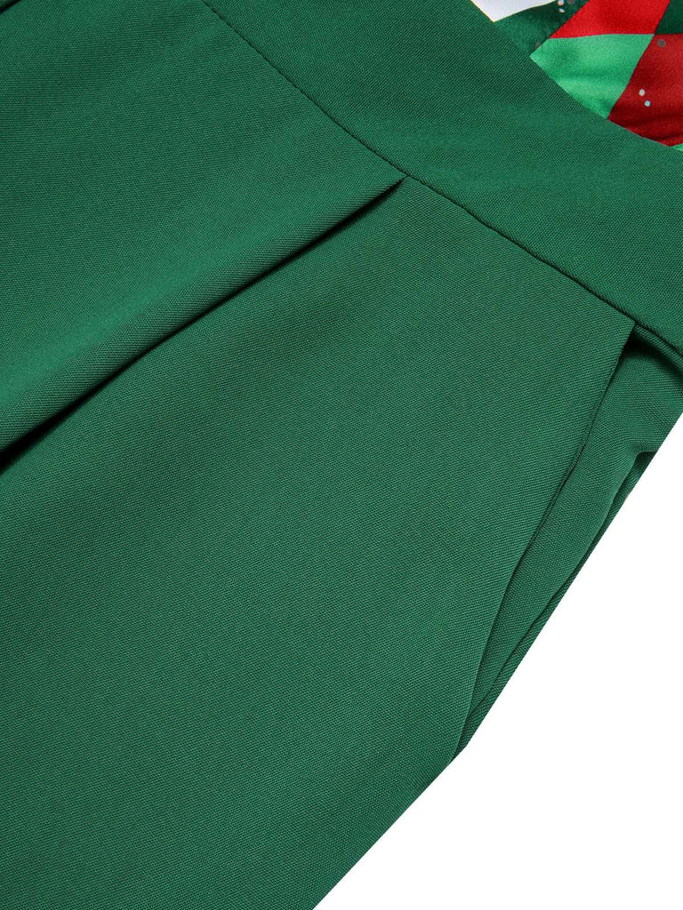 Green 1930s Christmas Plaid Lace Patchwork Jumpsuit