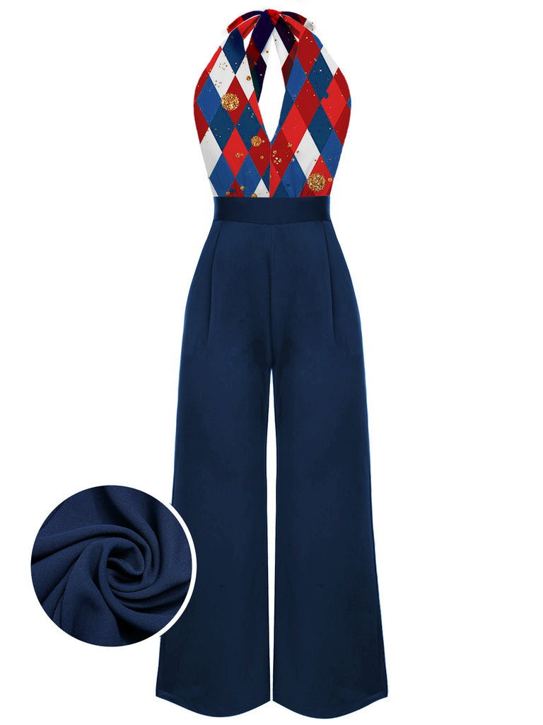 Green 1930s Christmas Plaid Lace Patchwork Jumpsuit