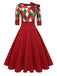 Red 1950s Christmas Plaids Bow Decor Dress