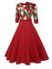 Red 1950s Christmas Plaids Bow Decor Dress