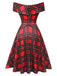 Red 1950s Christmas Plaid Off-Shoulder Dress