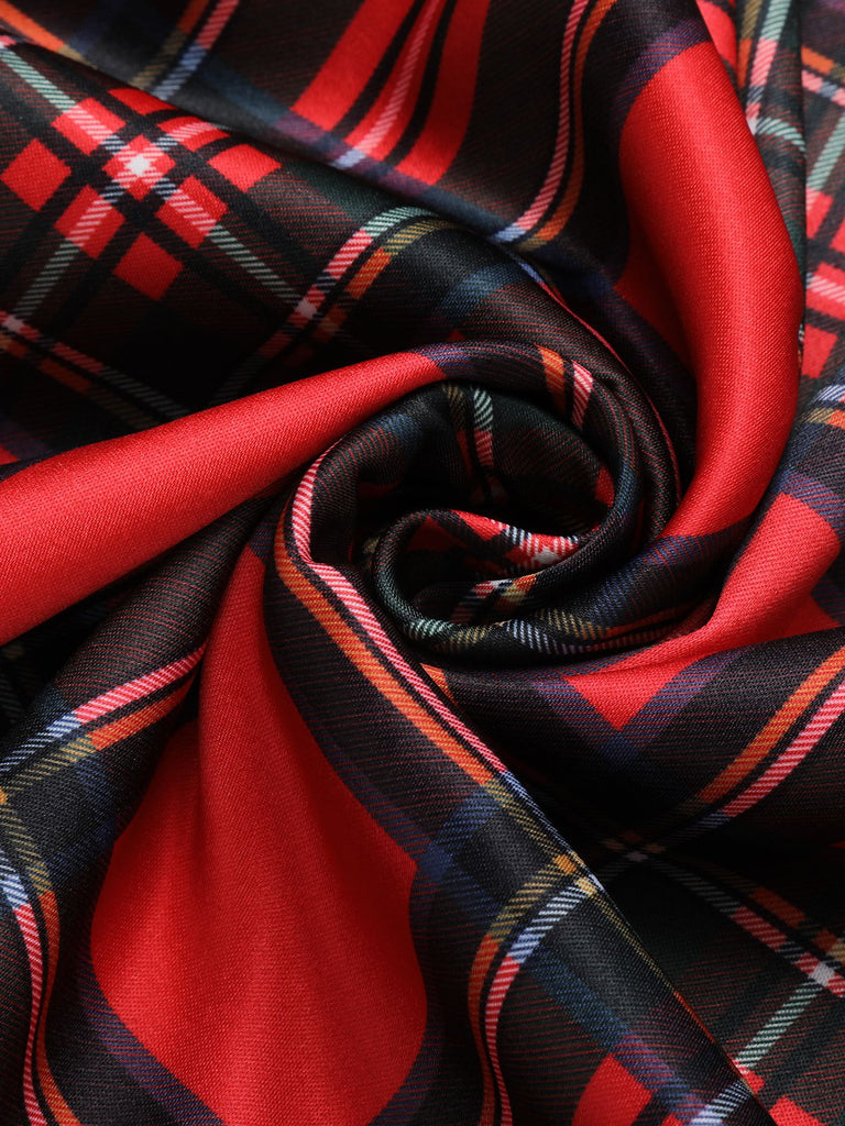 Red 1950s Christmas Plaid Off-Shoulder Dress