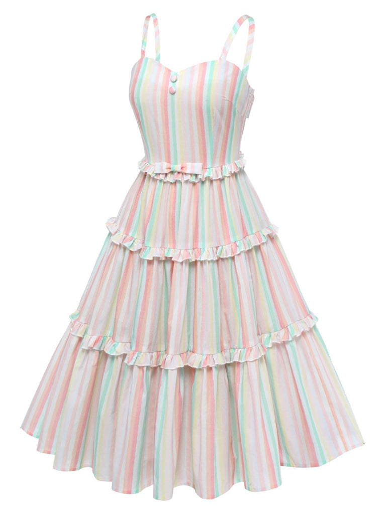 Multicolor 1950s Spaghetti Strap Striped Dress