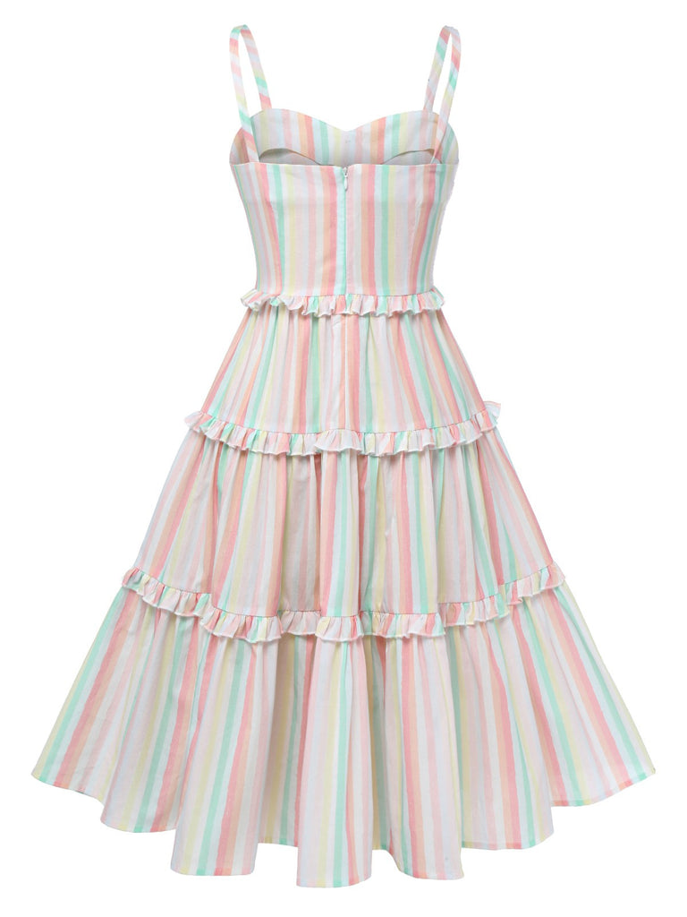 Multicolor 1950s Spaghetti Strap Striped Dress
