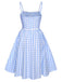 Blue 1950s Spaghetti Strap Plaids Bow Decor Dress
