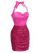 Pink 1960s Halter Sequined Wrap Dress