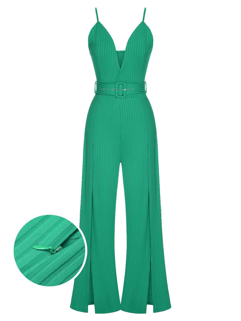 1930s Deep V-Neck Spaghetti Strap Wide-Leg Jumpsuit
