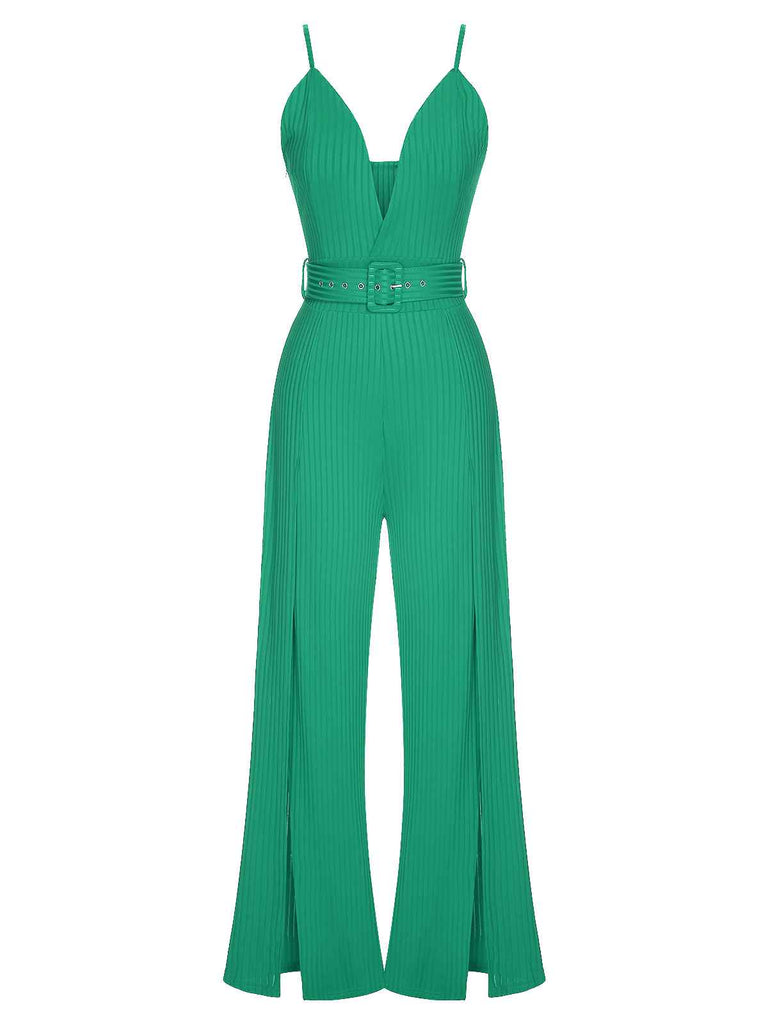 1930s Deep V-Neck Spaghetti Strap Wide-Leg Jumpsuit
