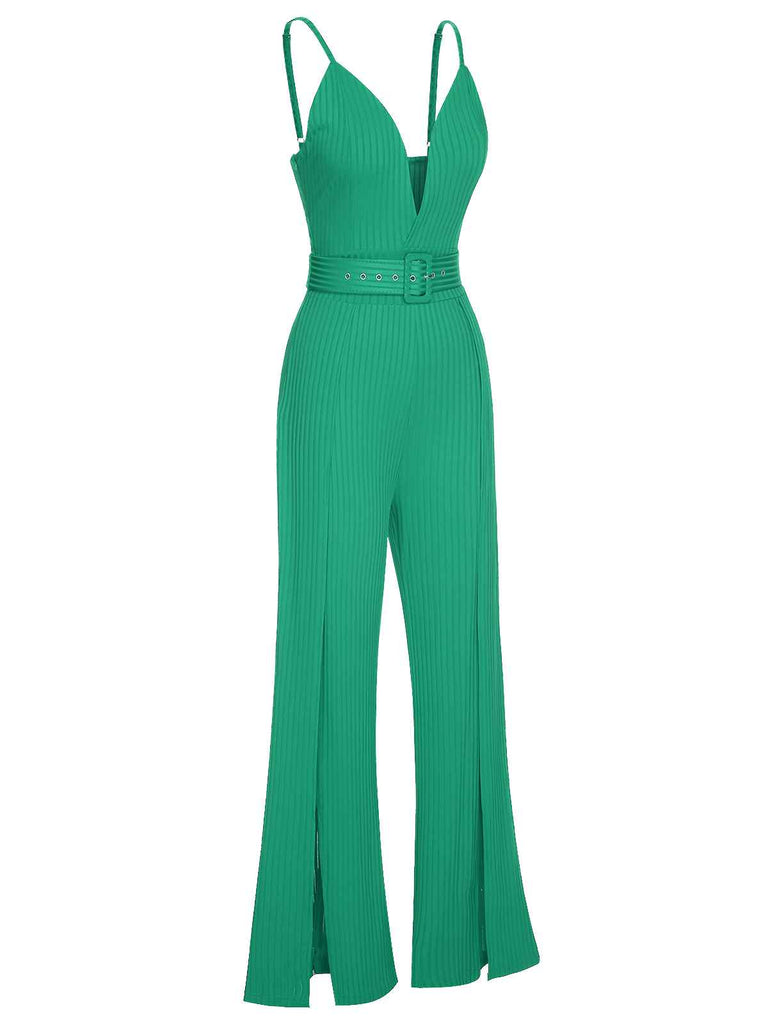 1930s Deep V-Neck Spaghetti Strap Wide-Leg Jumpsuit