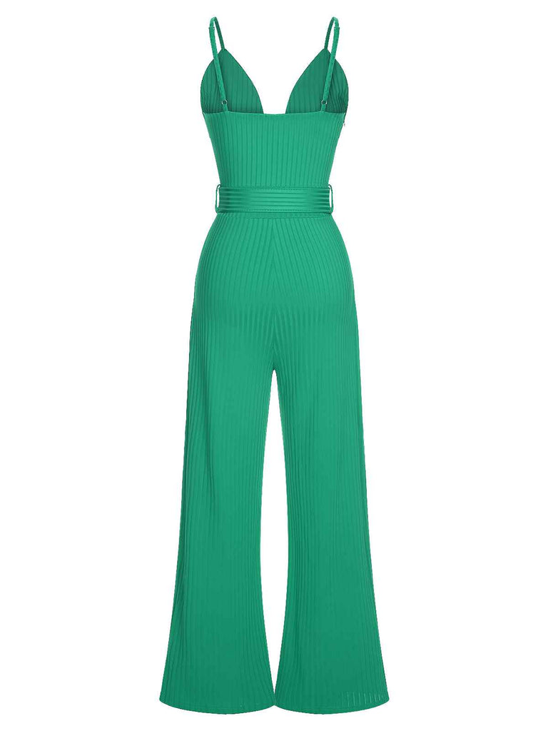 1930s Deep V-Neck Spaghetti Strap Wide-Leg Jumpsuit