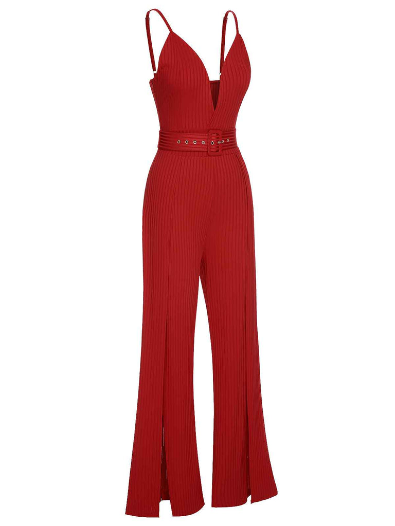 1930s Deep V-Neck Spaghetti Strap Wide-Leg Jumpsuit