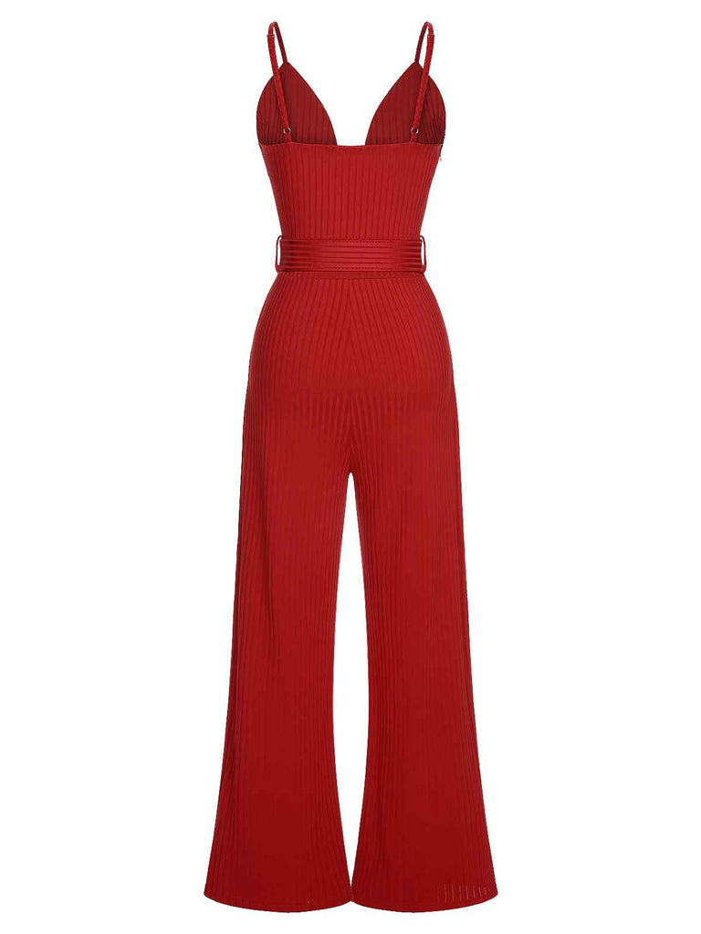 1930s Deep V-Neck Spaghetti Strap Wide-Leg Jumpsuit