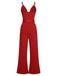 1930s Deep V-Neck Spaghetti Strap Wide-Leg Jumpsuit