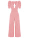 1930s Solid Deep V Puff Sleeves Jumpsuit