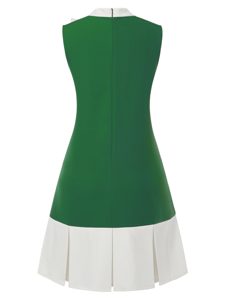 Green 1960s Crew Bowknot Sleeveless Dress