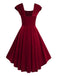 Wine Red 1950s Heart Button Solid Dress