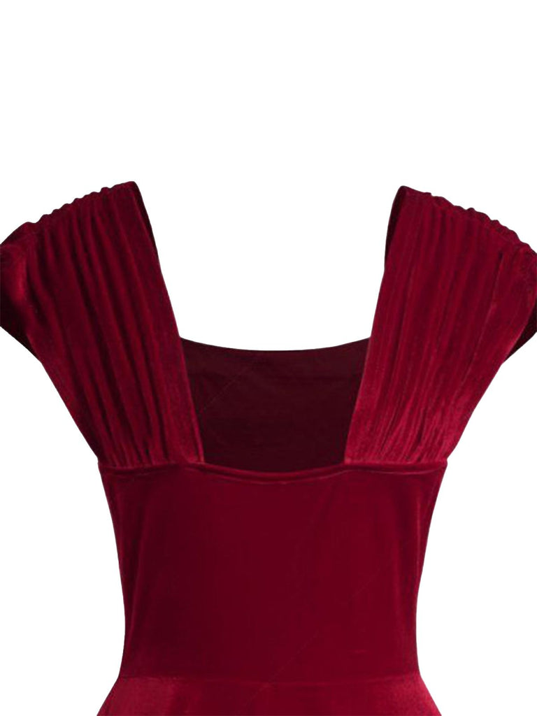 Wine Red 1950s Heart Button Solid Dress