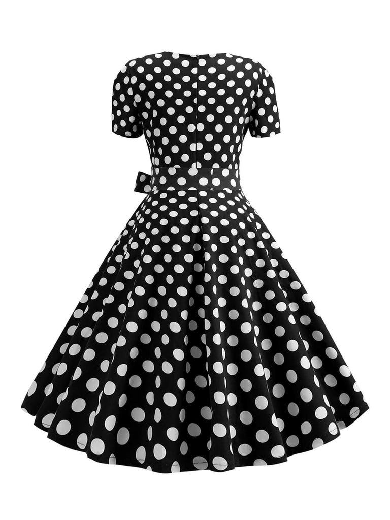 1950s Square Neck Short Sleeves Dress With Accessories Set