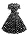 1950s Square Neck Short Sleeves Dress With Accessories Set