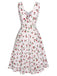 White 1950s Cherry Bow Sweetheart Neck Dress