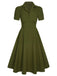 Green 1940s Lapel Buttoned Solid Dress