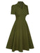 Green 1940s Lapel Buttoned Solid Dress