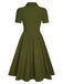 Green 1940s Lapel Buttoned Solid Dress