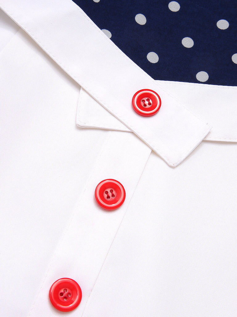 Blue & White 1960s Polka Dot Cap Sleeve Dress