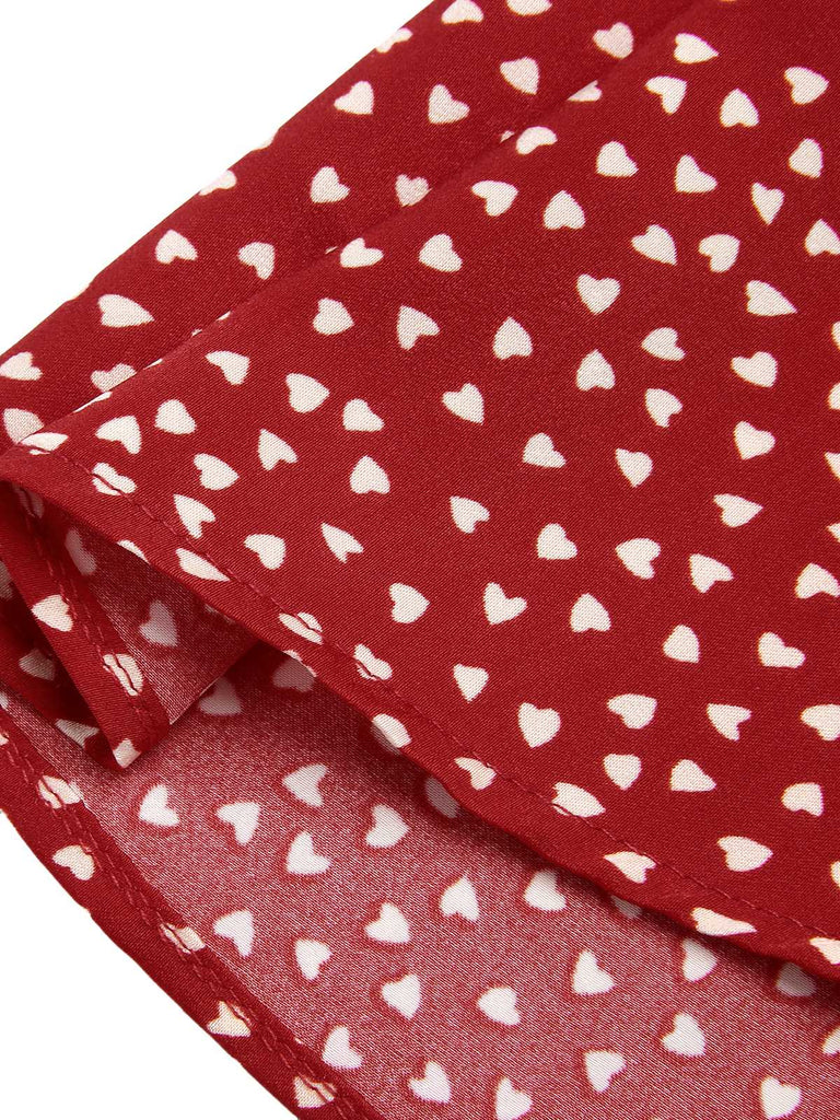 Red 1950s Spaghetti Strap Heart Print Dress