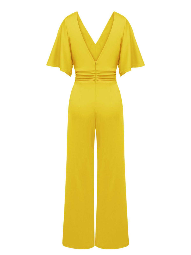 1930s V-Neck Knitted Solid Jumpsuit