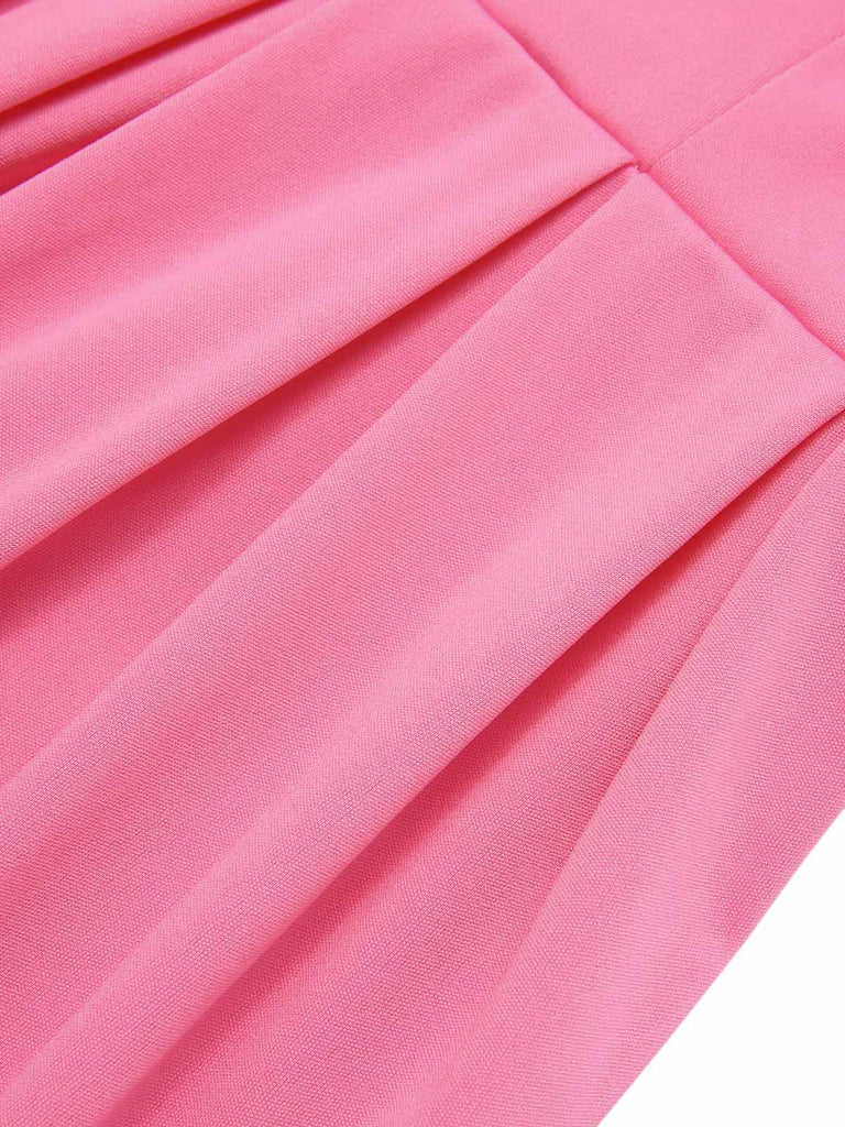 Pink 1950s Cold Shoulder Solid Dress