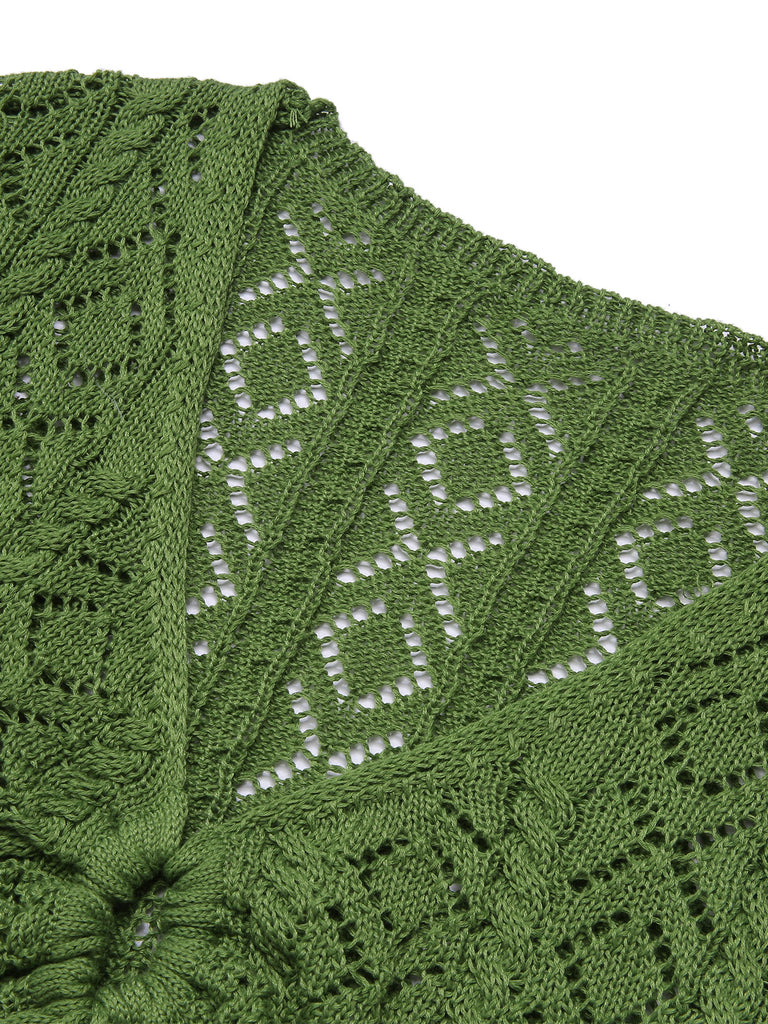 Green 1960s Cutout Strappy Crochet Cover-Up