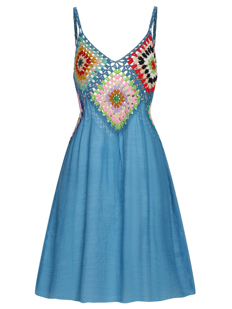 Blue 1960s Bohemian Cover Up