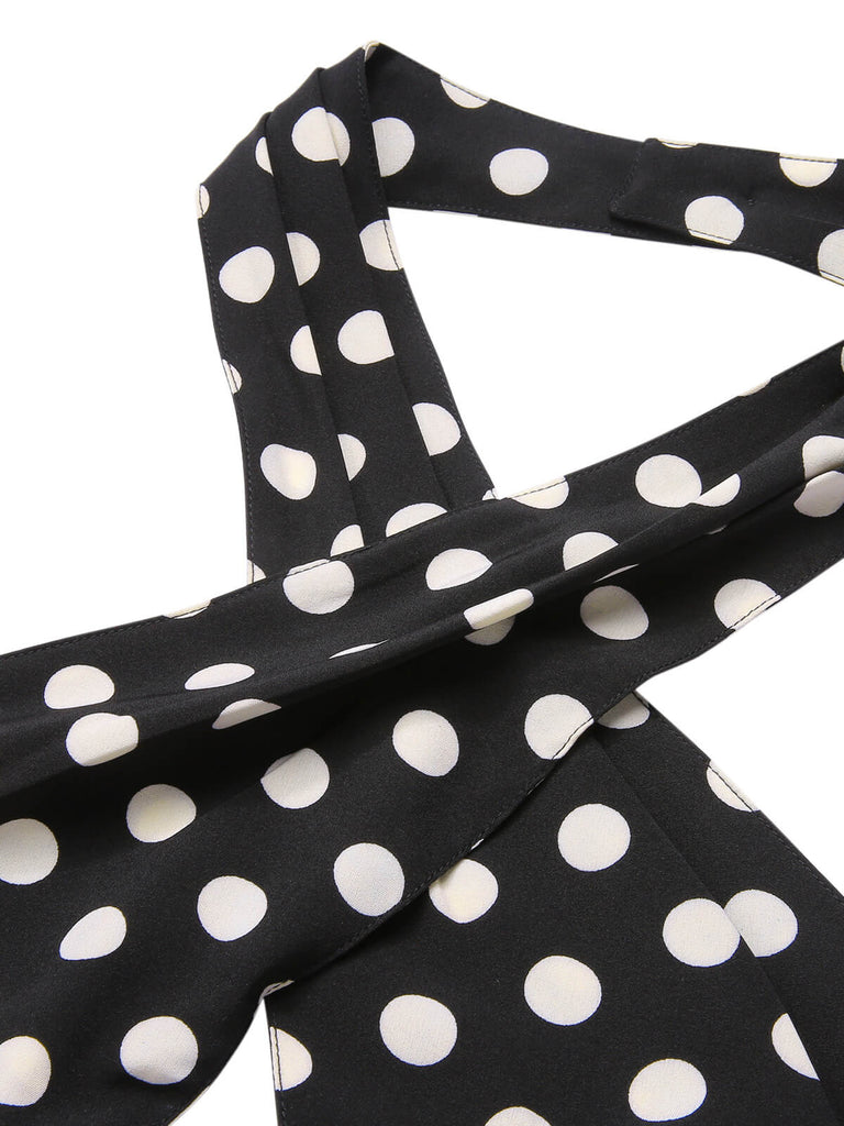 Black 1940s Polka Dots Cross Halter Jumpsuit