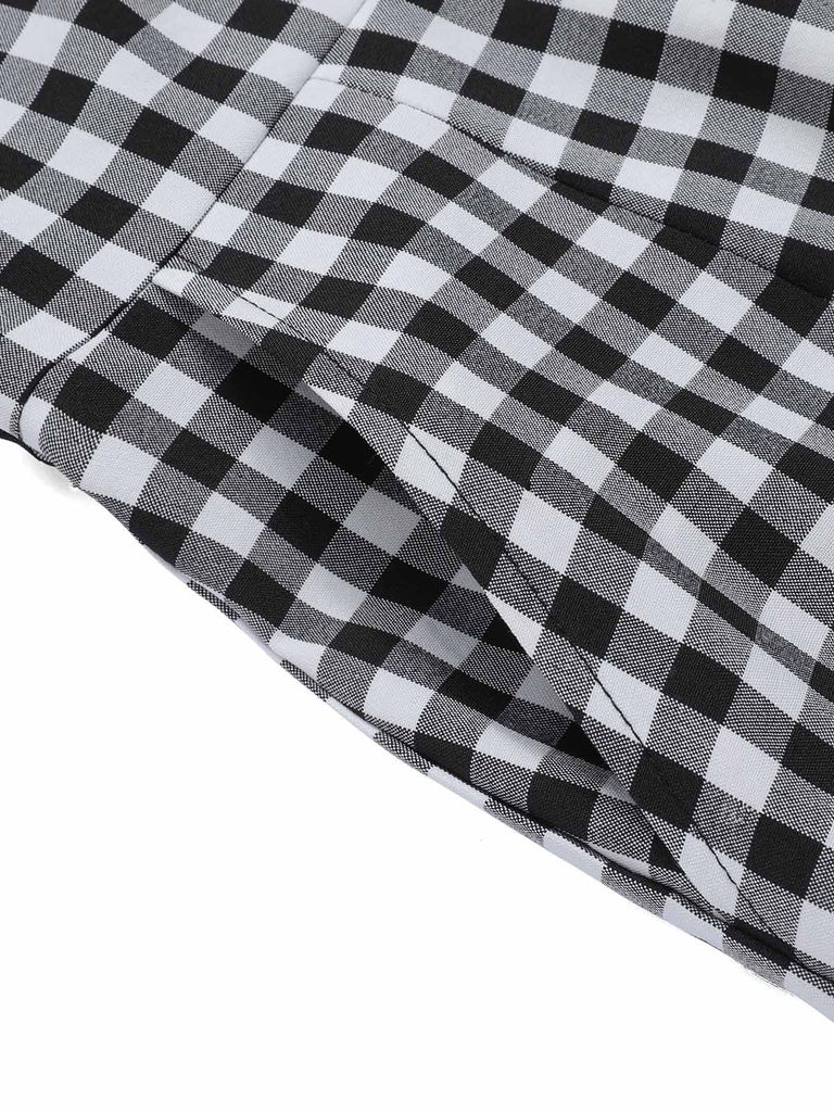 Black White 1940s Plaid Lapel Halter Jumpsuit