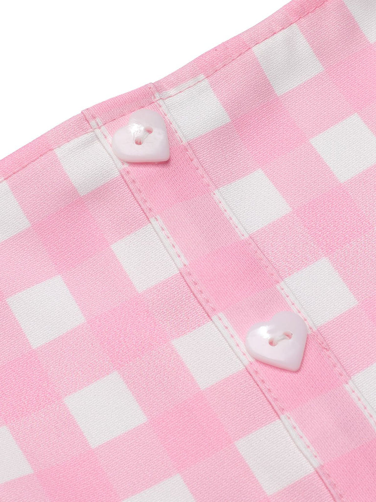 Pink 1950s Gingham Plaid Suspender Jumpsuit