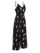 Black 1930s Feather Print Spaghetti Strap Jumpsuit