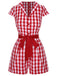 Red 1940s Lapel Plaids Belted Romper