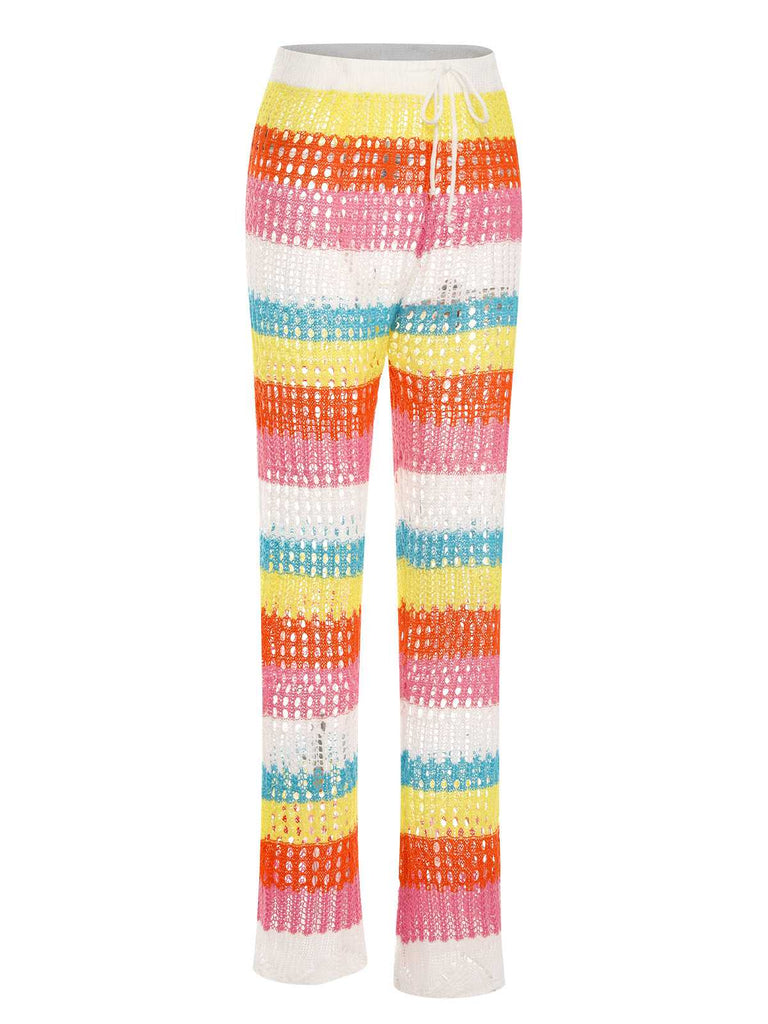 Rainbow 1970s Hollow Knitted Beach Pants